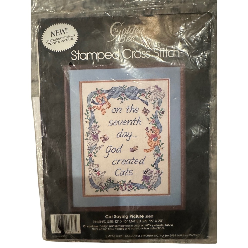 Golden Bee 1986 Cat Cross Stitch Kit On The Seventh Day God Created Cats